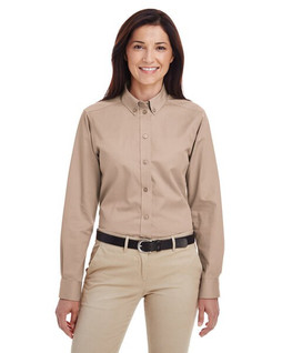 Harriton M581W - Womens Teflon-Coated Cotton Twill Long Sleeve Shirt