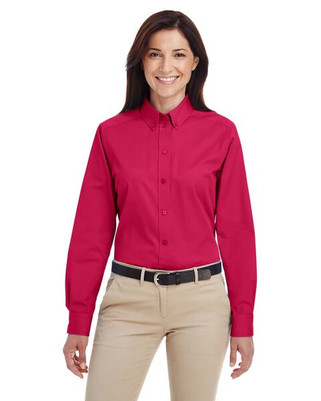 Harriton M581W - Camisa Femenina de Algodón con Teflón y Manga Larga