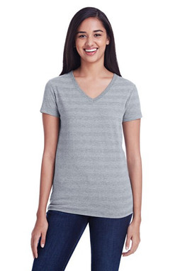 Threadfast 252RV - Ladies Invisible Stripe V-Neck T-Shirt
