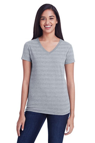 Threadfast 252RV - Ladies Invisible Stripe V-Neck T-Shirt