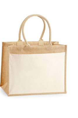 Westford mill WM427 - Eco-Friendly Large Jute Tote with Canvas Pocket