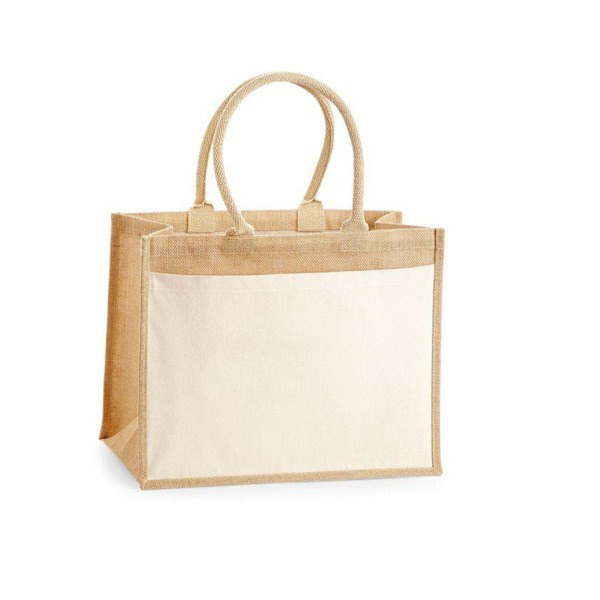 Westford mill WM427 - Eco-Friendly Large Jute Tote with Canvas Pocket