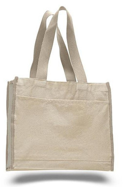 Q-Tees Q1100 - Canvas Gusset Tote Bag with Colored Handles