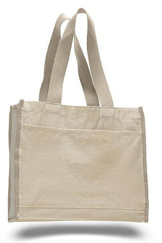 Q-Tees Q1100 - Canvas Gusset Tote Bag with Colored Handles
