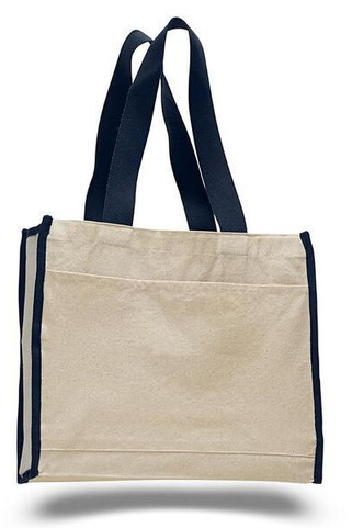 Q-Tees Q1100 - Canvas Gusset Tote Bag with Colored Handles