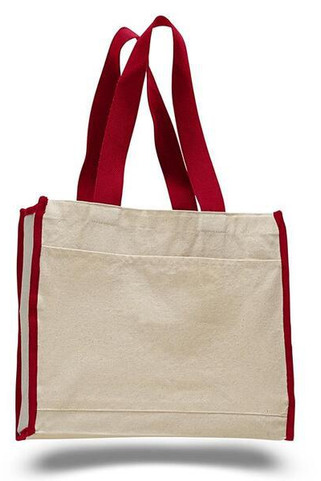 Q-Tees Q1100 - Canvas Gusset Tote Bag with Colored Handles