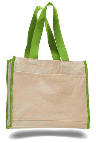 Q-Tees Q1100 - Canvas Gusset Tote Bag with Colored Handles