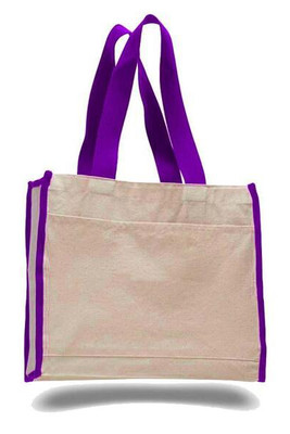 Q-Tees Q1100 - Canvas Gusset Tote Bag with Colored Handles