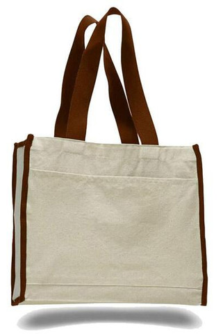 Q-Tees Q1100 - Canvas Gusset Tote Bag with Colored Handles