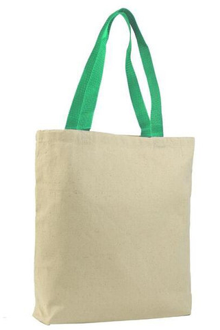 Q-Tees Q4400 - Promotional Tote with Bottom Gusset and Colored Handles