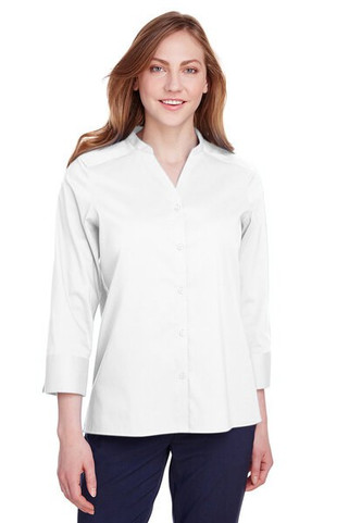 Devon & Jones DG560W - Blusa Elegante de Algodón con Mangas 3/4 para Mujer