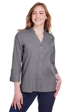 Devon & Jones DG562W - Blusa Elegante de Chambray con Mangas 3/4 para Mujer