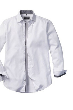 RUSSELL COLLECTION RU964M - MENS LONG SLEEVE TAILORED CONTRAST HERRINGBONE SHIRT