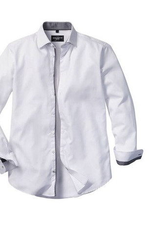 Russell Collection RU964M - Heren Lange Mouw Getailleerd CONTRAST HERRINGBONE Overhemd