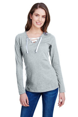 LAT LA3538 - LAT Ladies Long Sleeve Lace-Up Fine Jersey Tee