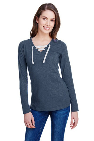 LAT LA3538 - LAT Ladies Long Sleeve Lace-Up Fine Jersey Tee