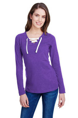 LAT LA3538 - LAT Ladies Long Sleeve Lace-Up Fine Jersey Tee