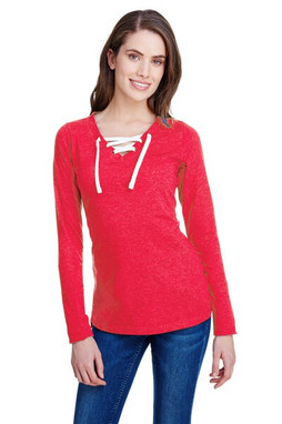 LAT LA3538 - LAT Ladies Long Sleeve Lace-Up Fine Jersey Tee