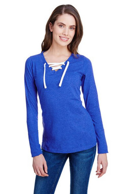 LAT LA3538 - LAT Ladies Long Sleeve Lace-Up Fine Jersey Tee