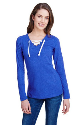 LAT LA3538 - LAT Ladies' Long Sleeve Lace-Up Fine Jersey Tee