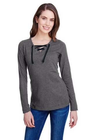 LAT LA3538 - LAT Ladies Long Sleeve Lace-Up Fine Jersey Tee