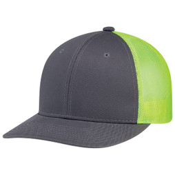 AJM 8E019M - Deluxe Chino Twill / Polyester Mesh 6 Panel Constructed Pro-Round (Mesh Back)