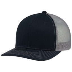 AJM 8E019M - Deluxe Chino Twill / Polyester Mesh 6 Panel Constructed Pro-Round (Mesh Back)