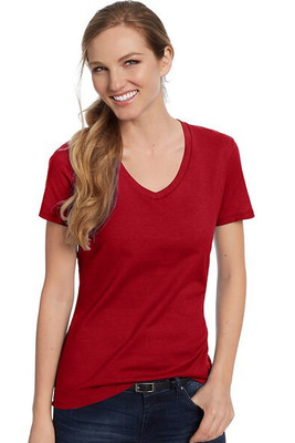 Hanes S04V - Camiseta V-Neck de Algodón para Mujer Hanes Nano-T