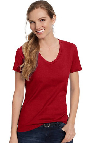 Hanes S04V - Camiseta V-Neck de Algodón para Mujer Hanes Nano-T