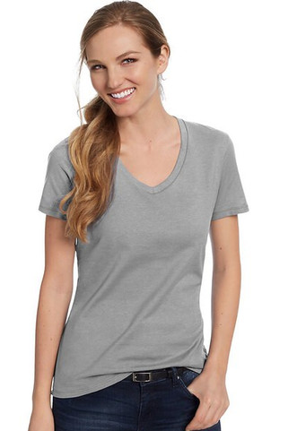 Hanes S04V - Camiseta V-Neck de Algodón para Mujer Hanes Nano-T
