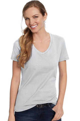 Hanes S04V - Camiseta V-Neck de Algodón para Mujer Hanes Nano-T