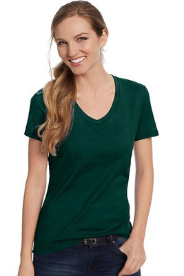 Hanes S04V - Camiseta V-Neck de Algodón para Mujer Hanes Nano-T