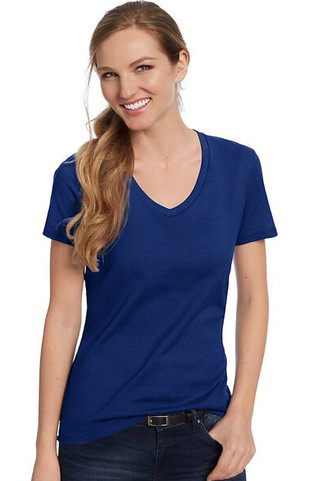 Hanes S04V - Camiseta V-Neck de Algodón para Mujer Hanes Nano-T