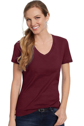 Hanes S04V - Camiseta V-Neck de Algodón para Mujer Hanes Nano-T
