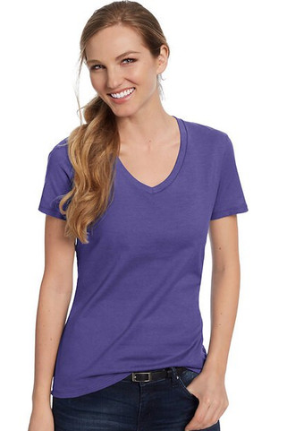 Hanes S04V - Camiseta V-Neck de Algodón para Mujer Hanes Nano-T