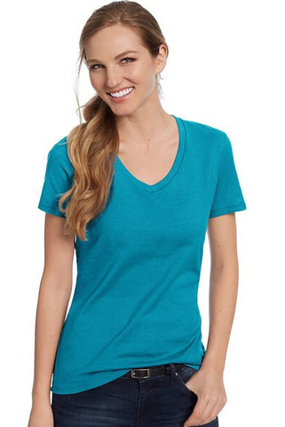Hanes S04V - Camiseta V-Neck de Algodón para Mujer Hanes Nano-T