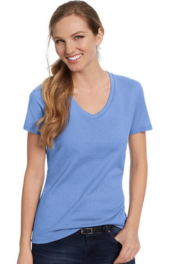 Hanes S04V - Camiseta V-Neck de Algodón para Mujer Hanes Nano-T
