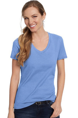 Hanes S04V - Camiseta V-Neck de Algodón para Mujer Hanes Nano-T