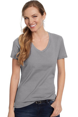 Hanes S04V - Camiseta V-Neck de Algodón para Mujer Hanes Nano-T