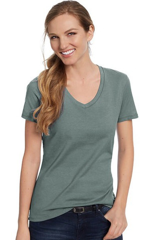 Hanes S04V - Camiseta V-Neck de Algodón para Mujer Hanes Nano-T