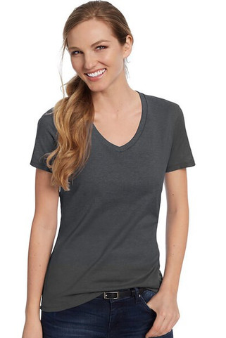 Hanes S04V - Camiseta V-Neck de Algodón para Mujer Hanes Nano-T
