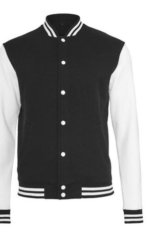 Build Your Brand BY015 - Stylish Black & White Baseball Fleece Sweatshirt