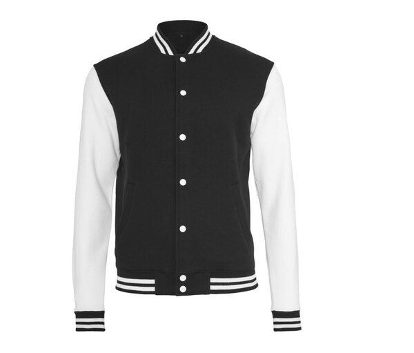 Build Your Brand BY015 - Stylish Black & White Baseball Fleece Sweatshirt