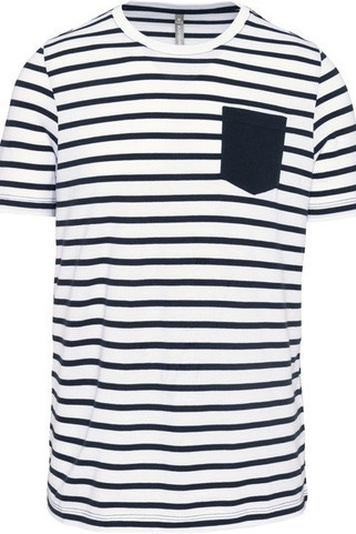 Kariban K378 - T-shirt rayé marin avec poche manches courtes