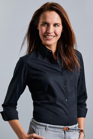 Russell Collection R936F - Poplin Easy Care Pure Cotton Long Sleeve Shirt Ladies