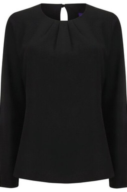 HENBURY H598 - LADIES PLEAT FRONT LONG SLEEVE BLOUSE