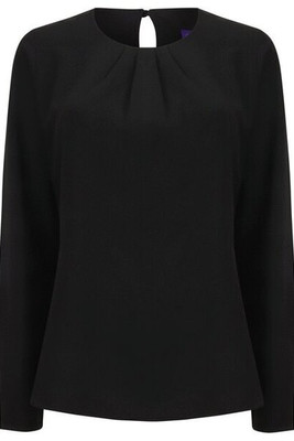 HENBURY H598 - LADIES PLEAT FRONT LONG SLEEVE BLOUSE
