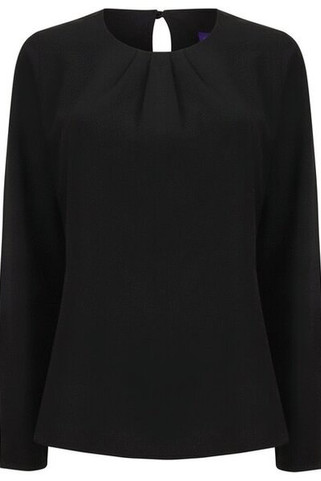 HENBURY H598 - LADIES PLEAT FRONT LONG SLEEVE BLOUSE