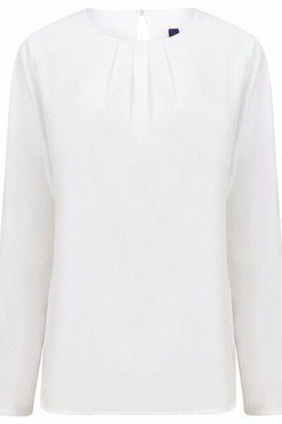 HENBURY H598 - LADIES PLEAT FRONT LONG SLEEVE BLOUSE