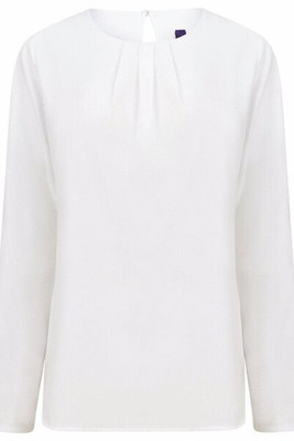 HENBURY H598 - LADIES PLEAT FRONT LONG SLEEVE BLOUSE
